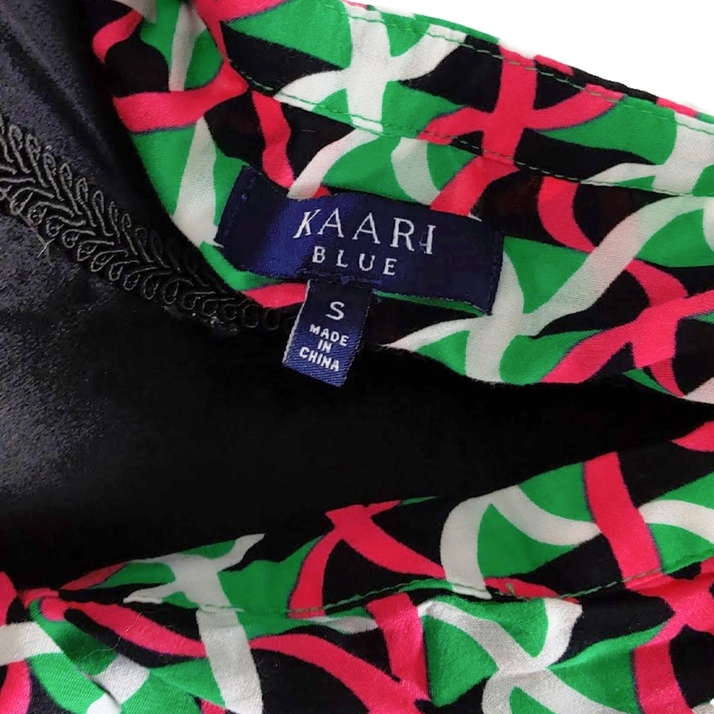 Kaari Blue Womens S Geometric Sleeveless Button Up Top - Picture 4 of 7